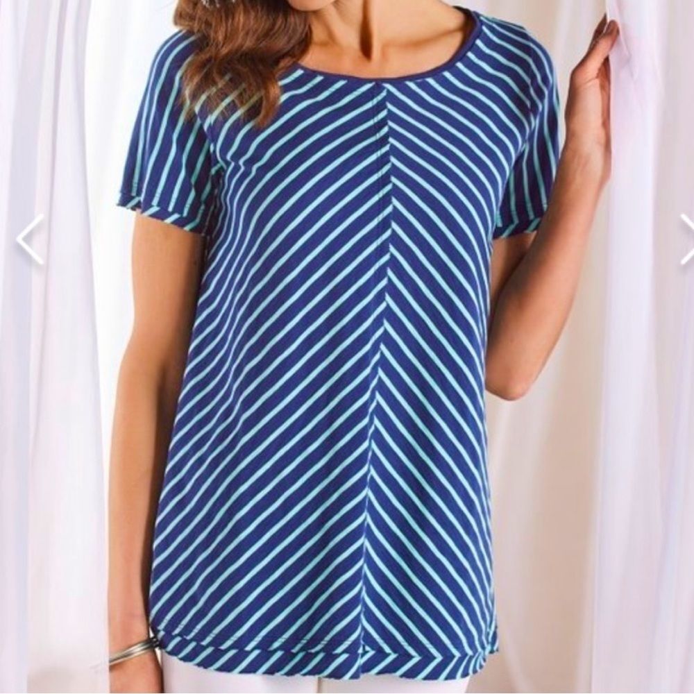 Soft Surroundings 100% Pima Cotton Indra Blue Striped Short Sleeve Tee - Medium